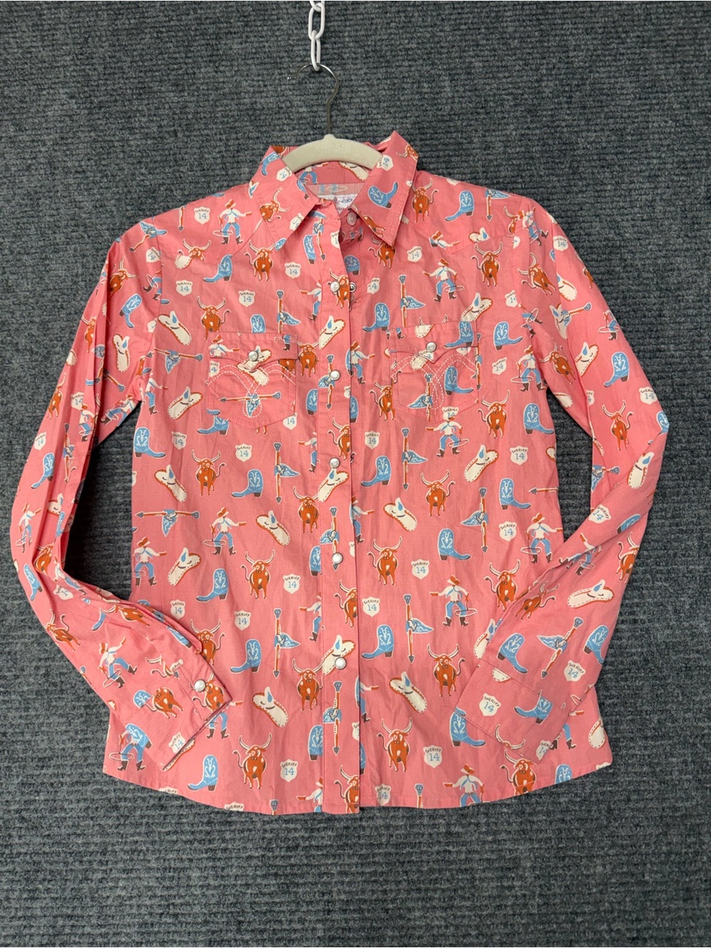 Pink Western Print Button-Up Shirt panhandle brand boots cowboys cows pink